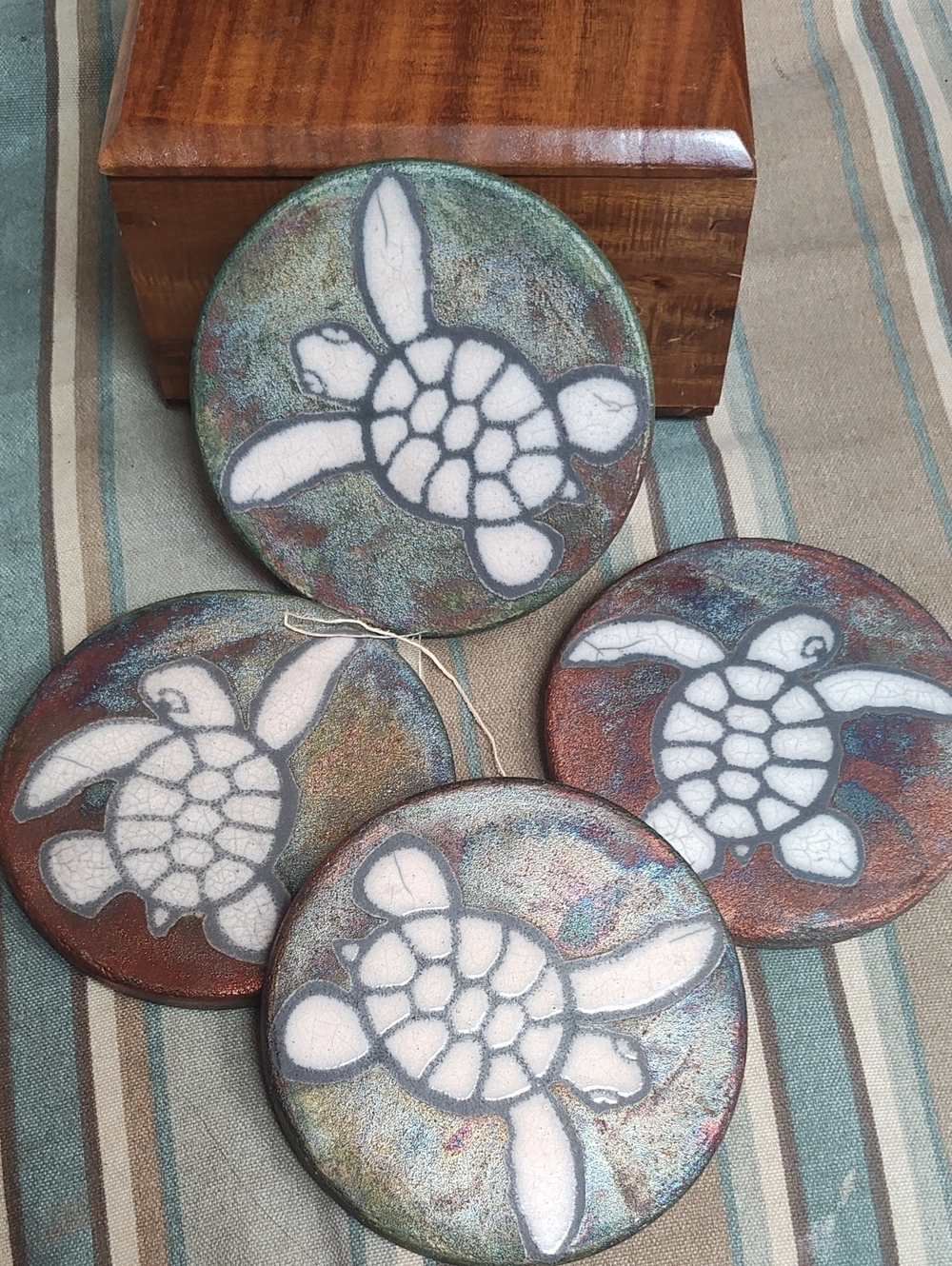 Ben Diller Raku Pottery Sea Turtle Coasters - Set of 4